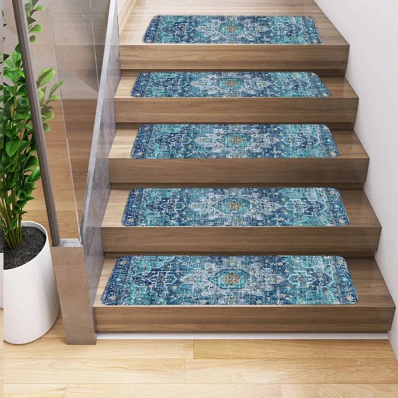 Vintage Persian Ethnic Geometry Patterns Stair Carpet Anti-slip Treads