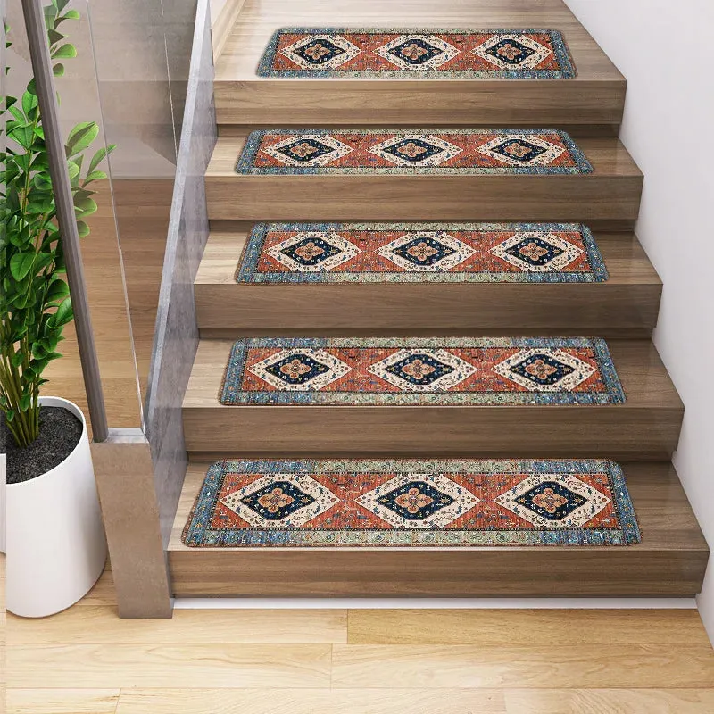 Vintage Persian Ethnic Geometry Patterns Stair Carpet Anti-slip Treads