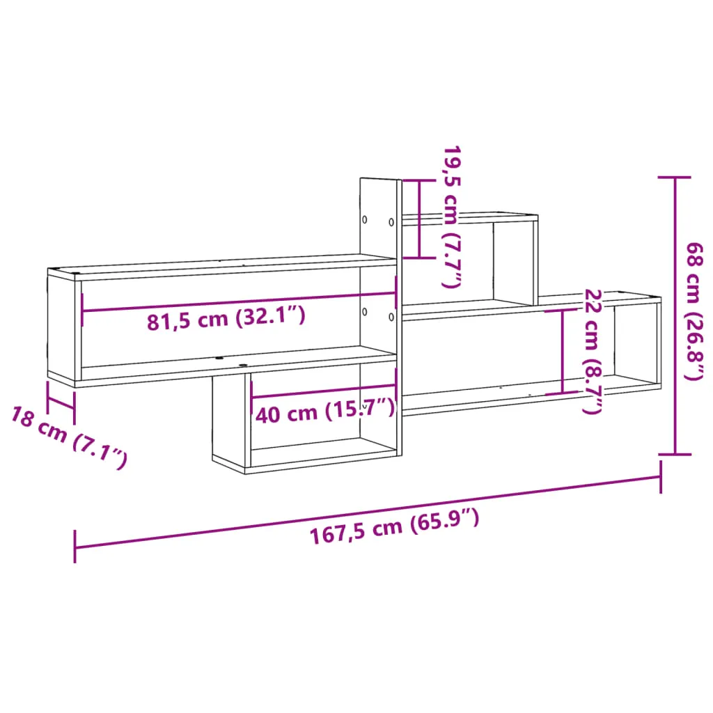 Wall Shelf Black 167.5x18x68 cm Engineered Wood