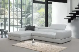 White Modern Genuine Italian Leather L Shaped Two Piece Sofa and Chaise Sectional With Console
