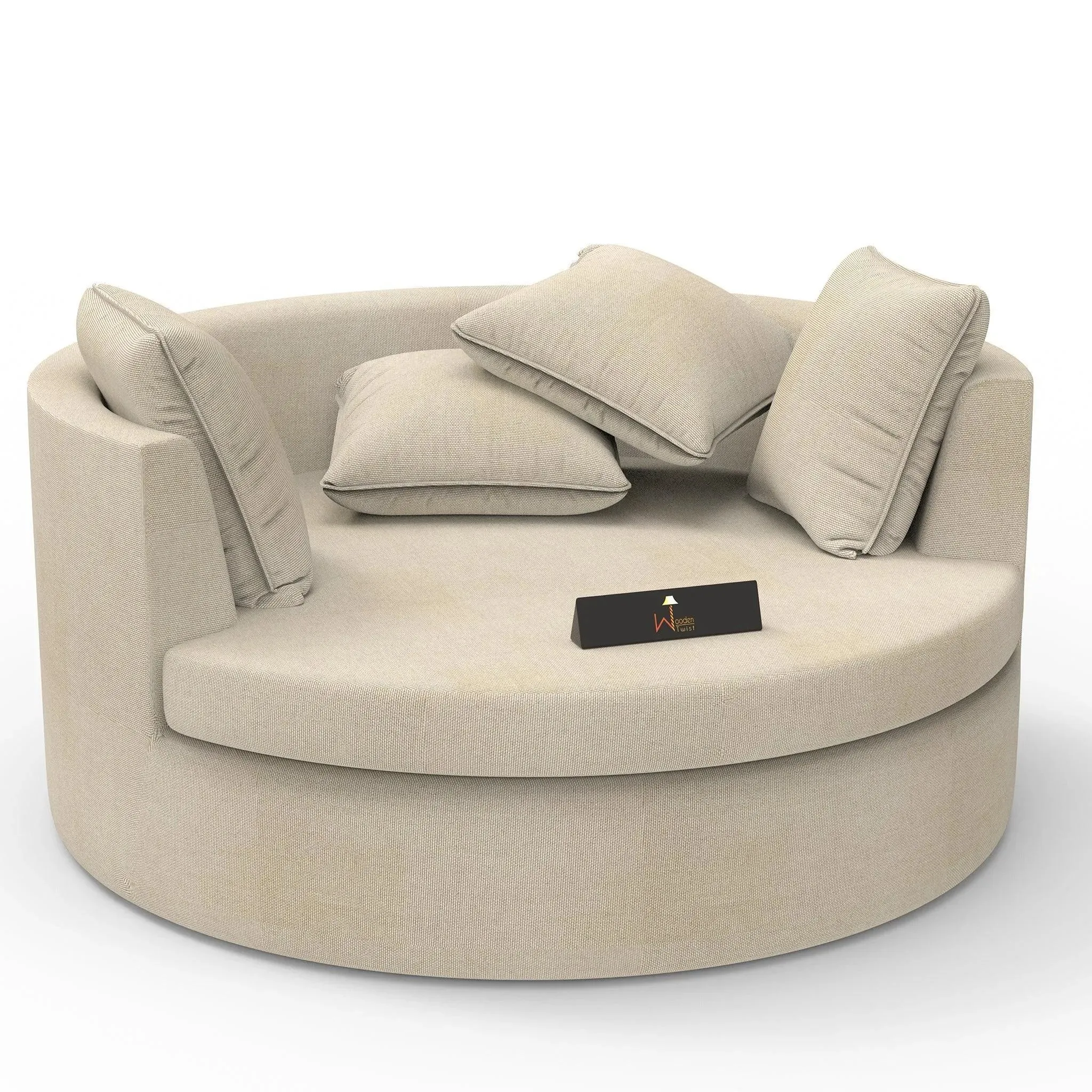 Wooden Twist Round Solid Wood Barrel Sofa Cuddle Chair ( Beige )