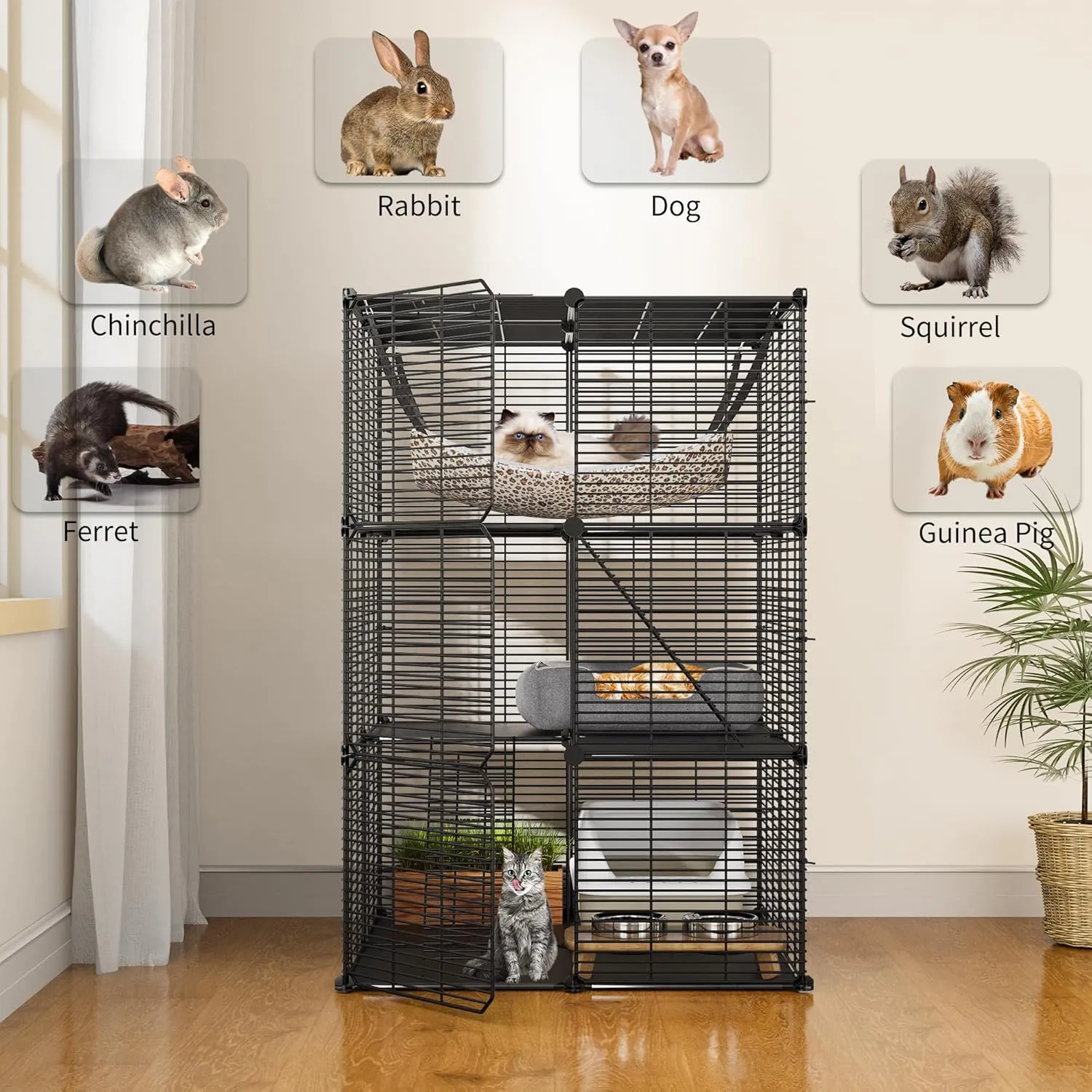 YITAHOME Cat Cage Indoor Cat Enclosures DIY Cat Playpen Metal Kennel with Extra Large Hammock for 1-2 Cats, Ferret, Chinchilla, Rabbit, Small Animals
