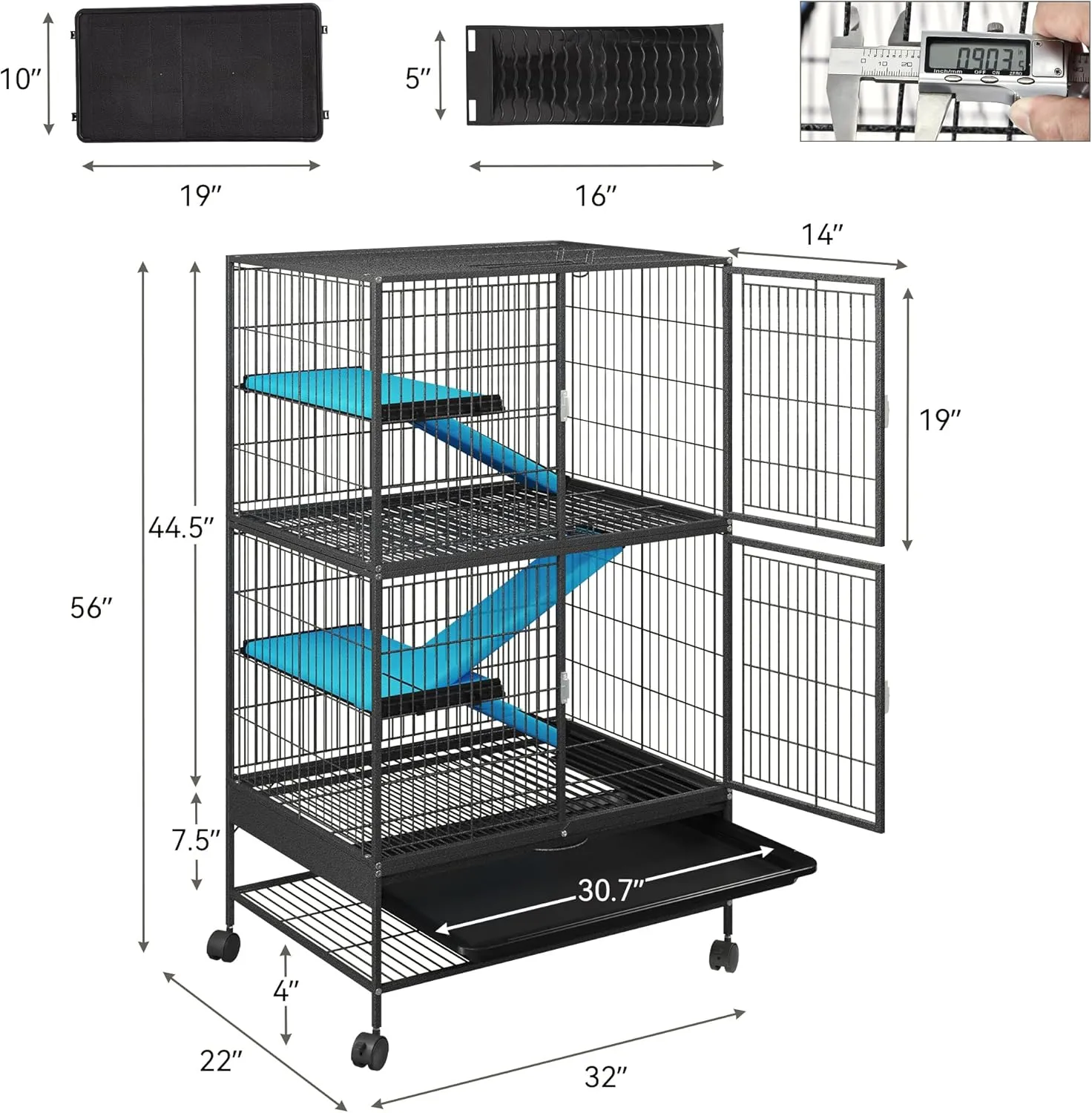 YITAHOME Small Animal Pet Cage: 4-Tiers Metal Guinea Pig Cage for Adult Rats Ferret Chinchilla Large Hamster Indoor Critter Nation Cage Double-Story