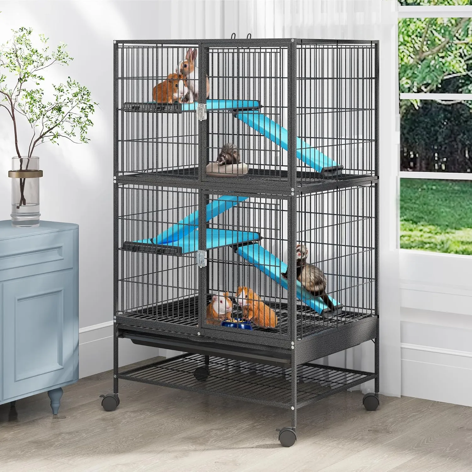 YITAHOME Small Animal Pet Cage: 4-Tiers Metal Guinea Pig Cage for Adult Rats Ferret Chinchilla Large Hamster Indoor Critter Nation Cage Double-Story