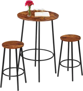 ZENY™ Round Pub Dining Set, 3 Piece Small Kitchen Table Set with 2 Counter Height Wood Bar Stools for Kitchen Breakfast, Living Room, Small Space, Rustic Brown