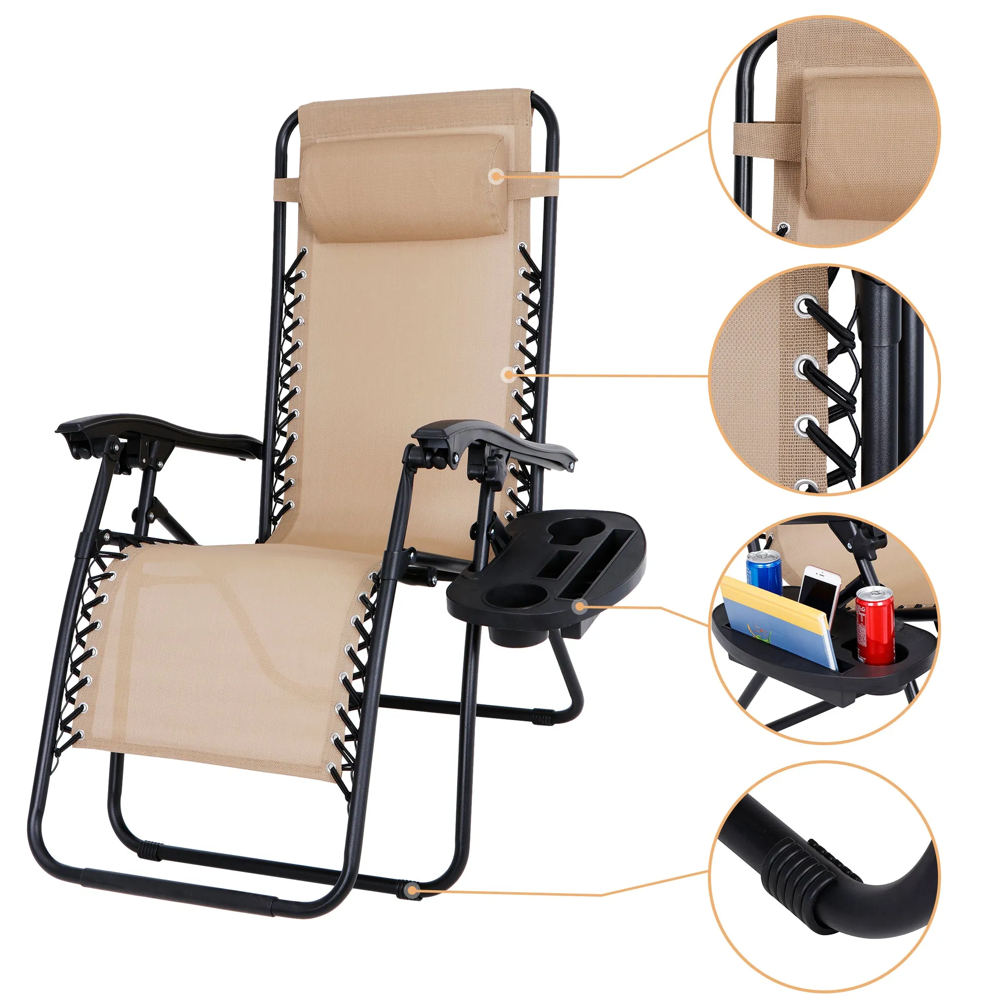 ZENY™ Set of 2 Adjustable Lounge Chair Outdoor Zero Gravity Folding Chair Recliners for Patio, Pool