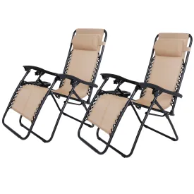 ZENY™ Set of 2 Adjustable Lounge Chair Outdoor Zero Gravity Folding Chair Recliners for Patio, Pool