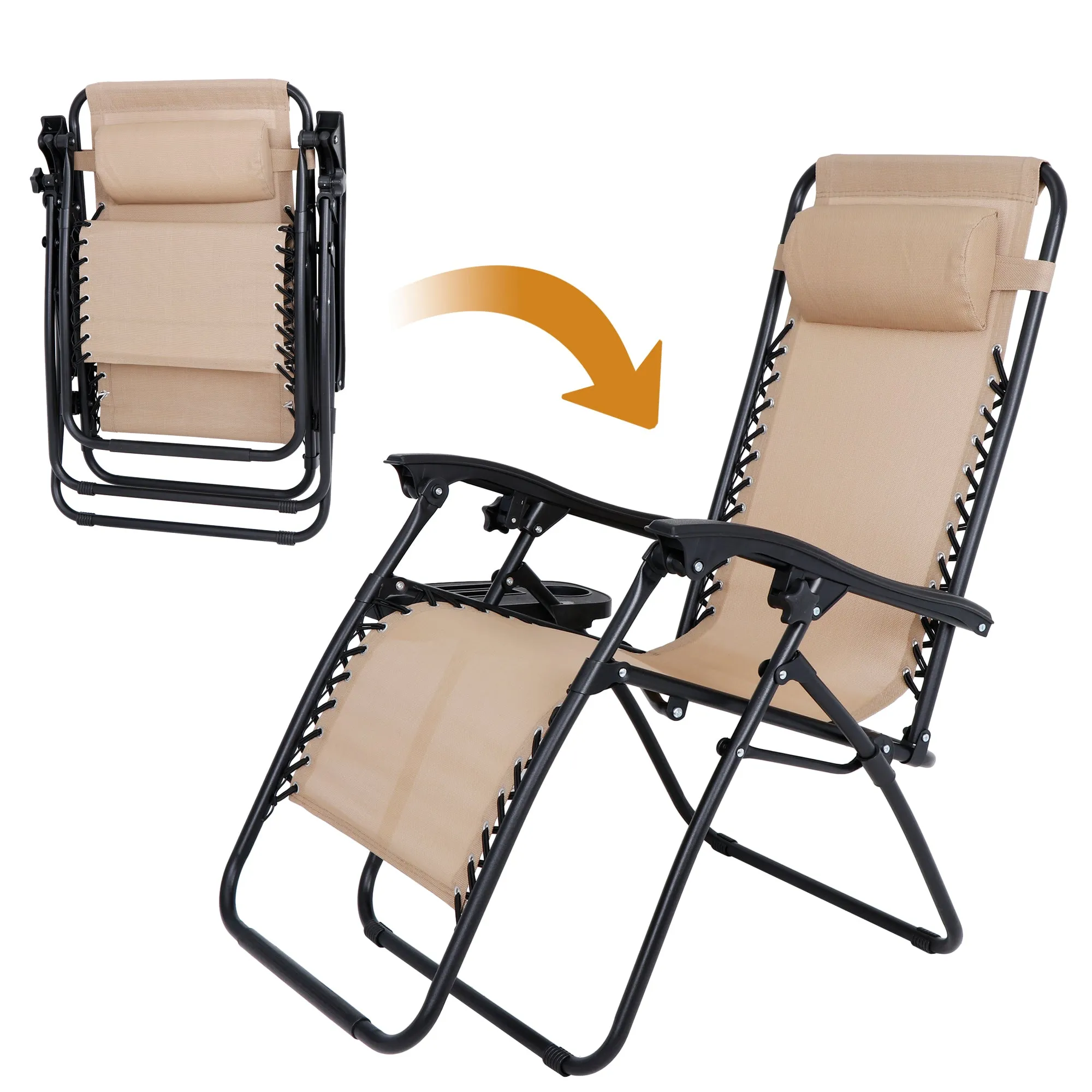 ZENY™ Set of 2 Adjustable Lounge Chair Outdoor Zero Gravity Folding Chair Recliners for Patio, Pool